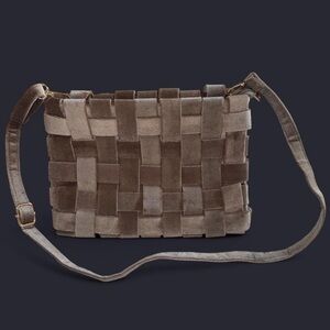 NWT Anthropologie Woven Grey Velvet Bag